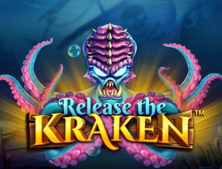 The logo of the free demo of Release the Kraken slot machine, which can be played on playamo.net